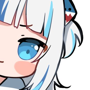 1girl artist_request bad_link blue_hair blunt_bangs blush_stickers chibi eye_focus gawr_gura gawr_gura_(1st_costume) hair_ornament hololive hololive_english multicolored_hair official_art portrait shark_hair_ornament solo streaked_hair transparent_background two_side_up v-shaped_eyebrows virtual_youtuber white_hair