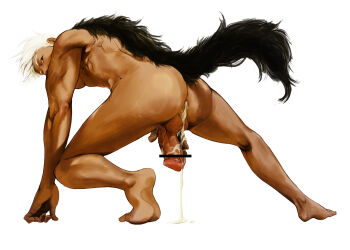 1boy abs after_anal aftersex all_fours cum ejaculation erection gaping gaping_anus groping hand_on_penis highres legs_apart looking_at_viewer looking_back male_ass male_focus male_masturbation masturbation muscular muscular_arms muscular_back muscular_legs muscular_male muscular_uke nude pectorals penis penis_grab perineal_bulge perineum presenting presenting_anus solo spread_legs tail testicles thighs toned toned_male toned_stomach veins veiny_penis yaoi