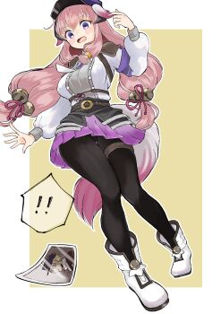 1girl absurdres animal_ears bell commentary_request fox_tail gradient_clothes gradient_skirt hair_bell hair_ornament hat highres hina_(rune_factory) long_hair mugi_gol pink_hair purple_eyes purple_hat purple_skirt rune_factory rune_factory:_guardians_of_azuma skirt solo tail