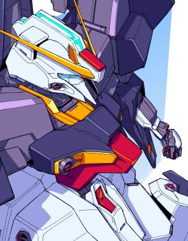 Rule 34 | advance of zeta, blue eyes, fins, from above, gundam, haze'n-thley ii, head fins, highres, jackoonz, looking to the side, mecha, mecha focus, mobile suit, no humans, robot