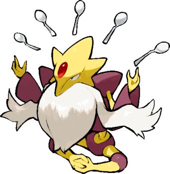 alakazam beard commentary_request facial_hair forehead_jewel full_body gen_1_pokemon kawaanago lowres mega_alakazam mega_pokemon nintendo pokemon pokemon_(creature) pokemon_focus solo spoon telekinesis transparent_background white_hair