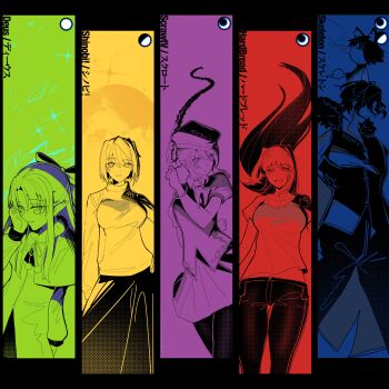 Rule 34 | 2boys, 4girls, :d, absurdres, animal ear fluff, animal ears, aozaki aoko, arcueid brunestud, arm behind back, ascot, atlas academy uniform, beret, bow, braid, braided ponytail, breasts, capelet, cat boy, cat ears, chibi, chibi inset, cigarette, commentary, curtained hair, denim, dress, english commentary, fingerless gloves, floating clothes, floating hair, gloves, hair between eyes, hair intakes, hand on own hip, hat, highres, holding, holding cigarette, jeans, kishima kouma, long hair, looking at viewer, looking to the side, melty blood, monochrome, multiple boys, multiple girls, muscular, muscular male, neco-arc chaos, open mouth, pants, pantyhose, pointy ears, ponytail, shirt, short hair, sion eltnam (type-moon), sion eltnam atlasia, skirt, sleeveless, sleeveless shirt, smile, smoking, spindrift, sweater, tsukihime, turtleneck, turtleneck sweater, wavy hair, white len (tsukihime)