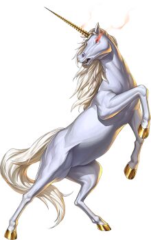 artist_request demon_(megami_tensei) glowing glowing_eyes gold_horns highres no_humans official_art open_mouth persona persona_5 persona_5:_the_phantom_x red_eyes shin_megami_tensei solo third-party_source transparent_background unicorn unicorn_(megami_tensei) white_mane