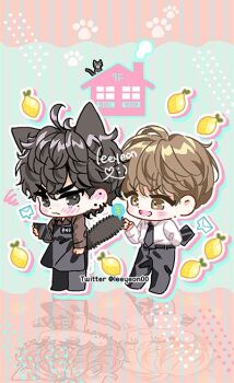 animal_ears apron black_apron black_hair cat cat_ears cat_tail earrings food fruit jewelry lemon my_guildmate_next_door n.e.k.o non-web_source tail yoon_jigu_(mgnd)