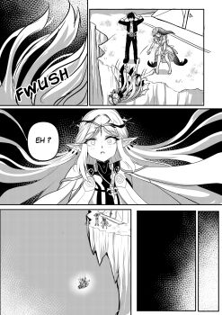 1boy 2girls absurdres cartethyia_(wuthering_waves) collar commentary crown_of_thorns dress english_commentary falling flareza greyscale hands_on_own_head highres jacket jewelry long_hair male_rover_(wuthering_waves) monochrome multiple_girls necklace pants parted_bangs pointy_ears pushing rover_(wuthering_waves) shorekeeper_(wuthering_waves) sidelocks tacet_mark_(wuthering_waves) veil wuthering_waves