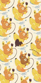 Rule 34 | alolan form, alolan raichu, alternate color, banana, blue eyes, chocolate, cream background, flower, food, fruit, gen 7 pokemon, highres, leaf, nintendo, no humans, one eye closed, pokemon, pokemon (creature), satsumapotato, shiny pokemon, simple background