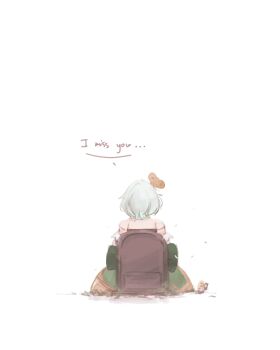 Rule 34 | 1girl, cecilia immergreen, cecilia immergreen (1st costume), chocomint24801, doll joints, english text, from behind, green skirt, grem (gigi murin), hashtag-only commentary, highres, hololive, hololive english, implied death, joints, multicolored hair, short hair, skirt, solo, streaked hair, tombstone, virtual youtuber, white background, white hair, winding key