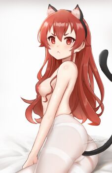 1girl :< absurdres anal anal_beads anal_object_insertion anal_tail animal_ears ass blush breasts butt_plug cameltoe cat_ears eris_greyrat fake_animal_ears fake_tail from_behind highres huge_filesize long_hair looking_at_viewer looking_back mushoku_tensei nipples object_insertion panties panties_under_pantyhose pantyhose red_eyes red_hair sex_toy shiny_skin sidelocks signature simple_background small_breasts solo tail tail_raised thighband_pantyhose thighs topless_female toxic_(toxicv) triangle_mouth underwear white_panties white_pantyhose