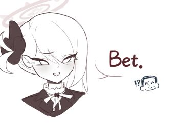 !? 1boy 1girl ^_^ blue_archive closed_eyes doodle_sensei_(blue_archive) english_text halo highres mutsuki_(blue_archive) notherage open_mouth sensei_(blue_archive)