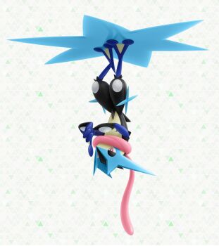 1other 3d furry gen_6_pokemon greninja highres long_tongue mega_greninja mega_pokemon ninja nintendo official_art pokemon pokemon_(creature) pokemon_focus pokemon_legends:_z-a shuriken tongue tongue_scarf upside-down weapon webbed_feet