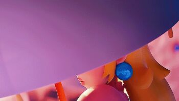 3d animated animated_gif blinking blonde_hair blue_eyes cutscene dress earrings jewelry long_hair looking_at_viewer mario_(series) mario_+_rabbids_sparks_of_hope nintendo parasol pink_dress princess_peach puckered_lips screencap solo umbrella video_game_screencap