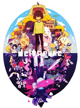 1other 6+boys 6+girls :3 :p absurdres alphys antlers armor asgore_dreemurr berdly_(deltarune) black_fur black_pants black_shirt blonde_hair blue_jacket blue_skin bratty_(undertale) brown_pants burgerpants buttons cape catti_(deltarune) catty_(undertale) chief_undyne clover_(deltarune) colored_skin copyright_name crown deltarune everyone faceless fins flower green-framed_eyewear green_sweater head_fins highres holding holding_sword holding_weapon horns jacket jevil king_(deltarune) king_round kris_(dark_world)_(deltarune) kris_(deltarune) lancer_(deltarune) monster_kid_(undertale) multicolored_hair multiple_boys multiple_girls noelle_holiday noelle_holiday_(dark_world) onionsan pants pink_cape pink_scarf pink_skin purple_fur ralsei ralsei_(hat) red_hair rouxls_kaard sans_(undertale) scarf school seam_(deltarune) shirt sky snowdrake sparkle streaked_hair susie_(dark_world)_(deltarune) susie_(deltarune) sweater sword temmie tongue tongue_out toriel tree undertale undyne utdr_(toby_fox) weapon white_fur white_hair y_o_u_k_a