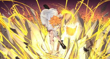 Rule 34 | 1girl, absurdres, black clover, blue eyes, book, fire, grimoire, highres, limn044, magic, mereoleona vermillion, orange hair, short hair