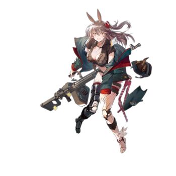 1girl ammunition_belt animal_ears ankle_boots anklet armor artificial_legs bag baggy_clothes barefoot black_boots black_panties black_pants blush boots breasts brown_hair brown_shirt bullet cleavage closed_mouth coat collared_shirt damaged dog exoskeleton female_focus floating_hair frown full_body girls'_frontline gloves grey_coat gun hair_ornament hairclip holding holding_gun holding_weapon horse_ears jewelry lace-up_boots lanyard leaning_forward long_hair machine_gun mole mole_on_breast mole_under_eye name_tag navel nin_(lion) off_shoulder official_art one_side_up open_clothes open_coat open_mouth panties pants prosthesis prosthetic_leg red-framed_eyewear scar semi-rimless_eyewear shin_strap shirt short_sleeves single_glove sleeves_past_wrists smile solo stomach taut_clothes taut_shirt tearing_up thigh_strap torn_clothes torn_pants transparent_background trigger_discipline type_88_(girls'_frontline) type_88_lmg underwear unworn_eyewear weapon