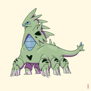 alternate_form full_body gen_2_pokemon highres meme nintendo no_humans original_form_pokemon_(meme) pedro_larez pokemon pokemon_(creature) simple_background solo standing tyranitar what