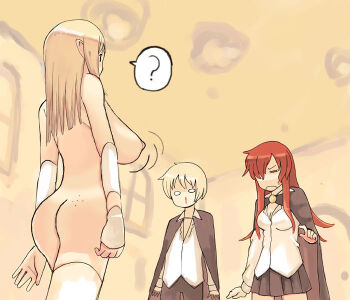 00s artist_request ass blood bouncing breast_envy breasts clothed_female_nude_female clothed_male_nude_female elf guiche_de_gramont kirche_augusta_frederica_von_anhalt_zerbst large_breasts nipples nosebleed nude nude_filter pointy_ears thighhighs third-party_edit tiffania_westwood zero_no_tsukaima