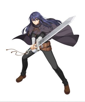 1boy absurdres arm_wrap artist_request belt belt_buckle black_cloak black_hair black_pants black_shirt black_sleeves boris_jinneman brown_belt brown_shoes buckle cloak closed_mouth company_name cross-laced_cloak crossed_belts dengeki dengeki_online english_text expressionless fighting_stance grey_eyes highres holding holding_sword holding_weapon impasto legs_apart long_hair long_sidelocks male_focus nexon o-ring official_art pants second-party_source shirt shoes sidelocks simple_background solo standing straight_hair sword tales_weaver tassel thigh_strap three-quarter_sleeves turtleneck turtleneck_cloak watermark weapon white_background