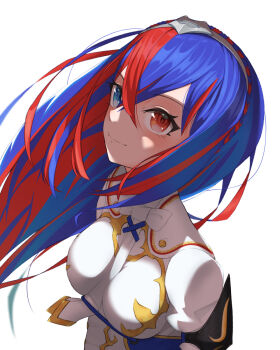 1girl blue_eyes blue_hair commentary_request crossed_bangs female_alear_(fire_emblem) fire_emblem fire_emblem_engage hair_between_eyes heterochromia jack09 long_hair looking_at_viewer multicolored_hair nintendo red_eyes red_hair solo split-color_hair tiara two-tone_hair very_long_hair