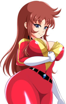 blue_eyes bodysuit breasts brown_hair gloves large_breasts long_hair maria_grace_fleed mazinger_(series) thick_thighs thighs ufo_robo_grendizer