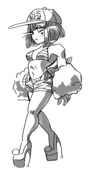 1girl alternate_costume bikini_top cap earrings glitch_productions hat high_heels highres hoop_earrings jewelry platform_footwear platform_heels pomni_(the_amazing_digital_circus) short_hair shorts the_amazing_digital_circus