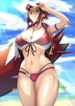 1girl breasts code_geass highres iwao178 kouzuki_kallen large_breasts surfboard swimsuit