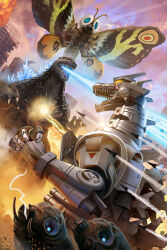antennae atomic_breath blue_eyes breath_weapon bug building butterfly butterfly_wings caterpillar chest_beam chest_cannon city claws compound_eyes cyborg day destruction dust electricity embers energy energy_beam energy_cannon energy_weapon epic evening exhaust explosion fire flying giant giant_monster giant_robot glowing glowing_eyes glowing_spikes godzilla godzilla:_tokyo_s.o.s. godzilla_(series) highres insect insect_wings kaiju kiryu_(godzilla) larva mandibles maser maser_beam maser_cannon mecha mechagodzilla military missile monster moth moth_wings mother_and_child mothra mouth_beam mouth_cannon no_humans no_pupils official_art open_mouth pablo_olivera plasma plasma_beam realistic robot scales scar scar_on_chest sharp_teeth siblings silk skyscraper smoke smoke_trail sparks spikes tail teeth textless_version toho tongue twilight twins type-4_triple_hyper_maser_cannon type-99_twin_maser_cannon variant_set weapon web wings yellow_eyes