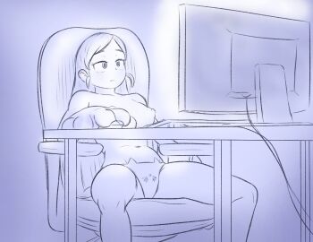 1girl animal_hands animal_print blue_theme boku_no_hero_academia breasts cat_panties cat_print computer_mouse desk frown gloves greatm8 half-closed_eyes imagine_(meme) large_breasts long_hair meme monitor navel nipples panties paw_gloves photoshop_(medium) print_panties puffy_nipples ragdoll_(boku_no_hero_academia) reclining screen_light sitting solo source_filmmaker_(medium) spread_legs underwear underwear_only