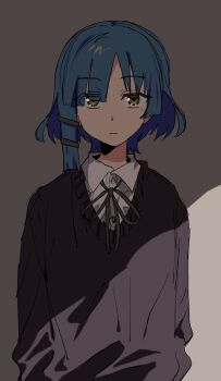 1girl blank_stare blue_hair bocchi_the_rock! highres long_sleeves looking_at_viewer shizune_(sznxb) simple_background solo upper_body yamada_ryo yellow_eyes