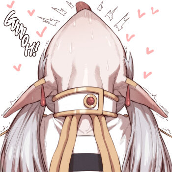 1girl commentary earrings elf english_commentary frieren grey_hair head_back implied_sex jewelry long_hair meme pointy_ears saliva shirt simple_background solo sousou_no_frieren speedl00ver striped_clothes striped_shirt tongue tongue_out twintails upward_angle_frieren_drawing_(meme) white_background