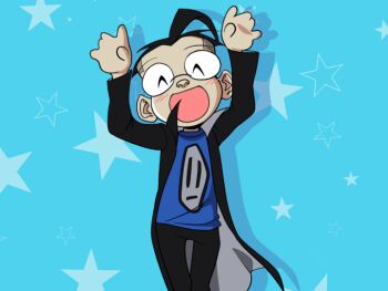Rule 34 | 1boy, ^ ^, animated, animated gif, arms up, black hair, blue background, caramelldansen, closed eyes, dancing, dib (invader zim), fawfulydoo, glasses, invader zim, male focus, open mouth, pants, shirt, short hair, smile, solo, star (symbol)