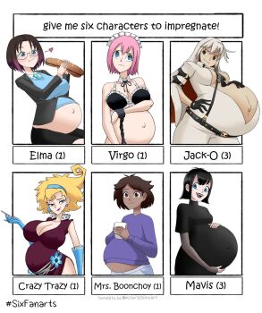 Rule 34 | 6+girls, almeram02, amphibia, black hair, blonde hair, blue eyes, breasts, brown hair, captain rainbow, cleavage, crazy tracy, cup, dark-skinned female, dark skin, elma (maidragon), fairy tail, food, gloves, guilty gear, guilty gear xrd, hotel transylvania, jack-o' valentine, kobayashi-san chi no maidragon, maid headdress, mavis dracula, mrs. boonchuy, multiple drawing challenge, multiple girls, nintendo, pink hair, pocky, pregnant, red eyes, sandwich, six fanarts challenge, tagme, the legend of zelda, the legend of zelda: link's awakening, virgo (fairy tail), white hair