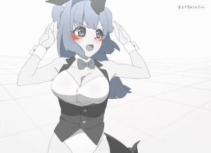 1girl 20s animal_ears animated bare_legs black_jacket blush bouncing bouncing_breasts bow bowtie breasts cleavage commentary cowboy_shot dancing detached_collar embarrassed fake_animal_ears fang female_focus hair_intakes jacket large_breasts leotard long_hair looping_animation miton-chan_(miton_(turuyasann)) miton_(turuyasann) monochrome motion_blur open_mouth original playboy_bunny rabbit_ears short_twintails solo spot_color sweatdrop tagme thighs tile_floor tiles twintails video waist_cape video white_leotard wrist_cuffs