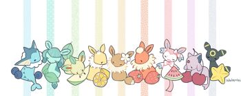 Rule 34 | animal focus, apple, black eyes, blueberry, cherry, closed eyes, eating, eevee, espeon, flareon, flower, food, fruit, gen 1 pokemon, gen 2 pokemon, gen 4 pokemon, gen 6 pokemon, glaceon, hawberries, jolteon, leafeon, lemon, nintendo, no humans, pokemon, pokemon (creature), signature, starfruit, strawberry, sylveon, transparent background, umbreon, vaporeon, watermelon