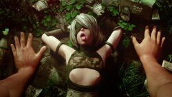 1boy 1girl 2b_(nier:automata) 3d age_difference aged_down ahegao animated armpits arms_up black_gloves black_leotard blindfold bouncing_breasts breasts bukkake cleavage_cutout clothing_cutout cum cum_in_mouth cum_on_body cum_on_breasts cum_on_clothes cum_on_tongue cum_on_upper_body day elbow_gloves facial fat fat_man gloves hetero highres implied_sex kaogum leotard lips loli lying missionary nier:automata nier_(series) nipples no_bra nose nude on_back open_mouth outdoors pinned pinned_down pov pov_crotch pov_hands self-upload short_hair size_difference small_breasts sound square_enix tagme tongue tongue_out two-tone_gloves upper_body video white_gloves white_hair