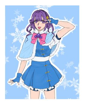 Rule 34 | 1girl, asamiya athena, athena asamiya, braid, coat, dress, female focus, fluffy, gloves, hairband, highres, long hair, nikuu108, pale skin, purple eyes, purple hair, skirt, smile, standing, star (symbol), the king of fighters
