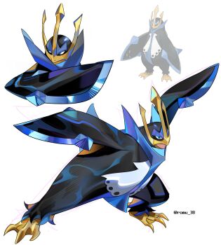 Rule 34 | absurdres, beak, bird, blue eyes, closed mouth, empoleon, gen 4 pokemon, highres, karmaho, nintendo, no humans, official art inset, open mouth, penguin, pokemon, pokemon (creature), pokemon focus, simple background