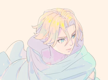 1girl absurdres blonde_hair blue_eyes castlevania_(netflix) castlevania_(series) cloak closed_mouth enkyo_yuuichirou female_focus hair_between_eyes highres pink_background portrait short_hair simple_background solo sypha_belnades