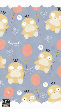 ? animal_focus balloon beak bird character_name duck floating gen_1_pokemon highres holding holding_balloon looking_at_viewer meme_(sleepsheep) nintendo no_humans pokemon pokemon_(creature) pokemon_focus psyduck speech_bubble spoken_question_mark