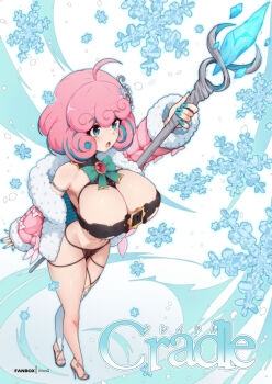 1girl breasts cleavage commission large_breasts original pink_hair solo staff virusotaku