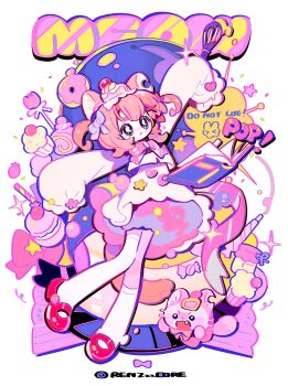 Rule 34 | 1girl, absurdres, animal ears, asymmetrical legwear, blue eyes, blush, bow, cake, cake hair ornament, cherry, closed mouth, commission, cupcake, dessert, donut, dot nose, dress, flower, food, food-themed hair ornament, fruit, full body, hair bow, hair ornament, heart, highres, holding, holding whisk, long hair, long sleeves, macaron, mihuashi commission, mismatched legwear, mouse ears, mouse girl, nose blush, original, pastry bag, pink hair, red shoes, renzhi00334233, shoes, sleeves past fingers, sleeves past wrists, solo, watermark, whisk