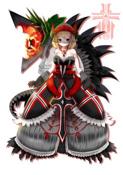 1girl absurdres alternate_costume azur_lane bare_shoulders black_dress black_veil blonde_hair breasts commentary_request detached_sleeves dress emulume flower full_body hair_flower hair_ornament highres iron_blood_(emblem) jewelry lace lace-trimmed_dress lace_trim large_breasts layered_dress mechanical_hands medium_hair necklace non-humanoid_robot red_eyes red_flower red_rose red_streaks robot robot_animal roon_(azur_lane) rose short_sleeves simple_background solo veil white_background