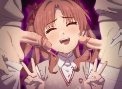 1girl 2futa animated bow brown_hair brown_sweater_vest closed_eyes collared_shirt cum cum_on_body double_v erection facial futa_with_female futanari gloves hair_bow heart live2d long_hair misaka_mikoto multiple_futa open_mouth parted_bangs penis penis_on_face red_bow school_uniform shirai_kuroko shirt shokuhou_misaki sleepy_frippy smile solo_focus spoken_heart spoken_star star_(symbol) sweat sweater_vest tagme teeth testicles thighhighs toaru_kagaku_no_railgun toaru_majutsu_no_index tokiwadai_school_uniform twintails uncensored upper_teeth_only v video white_gloves white_shirt white_thighhighs