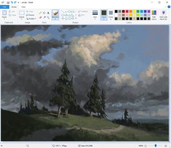 art_program_in_frame christian_young cloud cloudy_sky commentary english_commentary forest landscape microsoft_paint_(medium) microsoft_paint_(software) muted_color nature no_humans original outdoors painterly path road scenery screencap sky tree