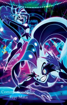 2girls aqua_eyes asymmetrical_legwear demon_girl demon_horns detached_sleeves evil_grin evil_smile glam_(helluva_boss) glitz_(helluva_boss) grin hellaverse helluva_boss highres horns long_hair looking_at_viewer mismatched_legwear misspanica1 multiple_girls ponytail sharp_teeth siblings slit_pupils smile teeth thighhighs very_long_hair