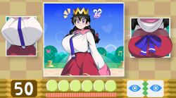 Rule 34 | 1girl, ?, ??, black hair, braid, breasts, captain kirb, clothes, crown, glasses, huge breasts, kirby (series), kirby 64, long hair, looking at viewer, nintendo, purple eyes, ripple star queen, speech bubble, twin braids, twintails