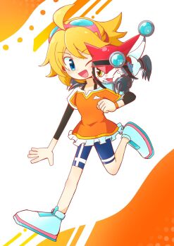 Rule 34 | blonde hair, blue eyes, digimon, digimon universe: appli monsters, gatchmon, itsuki (digimon), looking at another, one eye closed, zthskv2uei91670