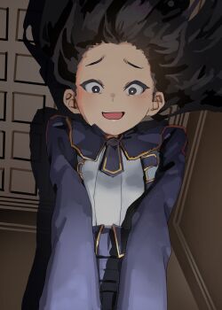 Rule 34 | absurdres, black hair, blue necktie, breasts, claire kagenou, highres, kage no jitsuryokusha ni naritakute!, long hair, looking at viewer, midgar academy school uniform, necktie, school uniform, short necktie, skirt, smile, user yzps2845, white skirt