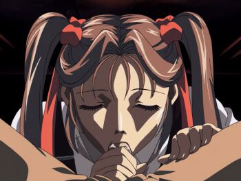 00s 1boy 1girl 2004 age_difference animated animated_gif anime_screenshot bible_black bible_black_new_testament brown_hair fellatio hair_ribbon handjob hetero licking older_male_and_younger_female oral oshima_takeshi penis ribbon saliva school_uniform shin_bible_black tagme teacher_and_student tongue tongue_out toudou_yuki twintails uncensored vice_principal