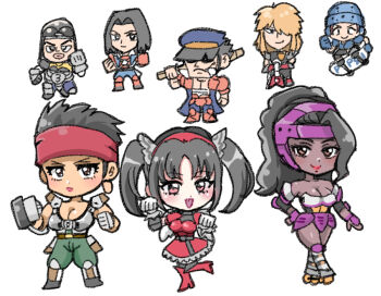 Rule 34 | 3girls, 5boys, armor, armored gloves, arms up, bahn, black eyes, black hair, blonde hair, breasts, brown eyes, brown hair, chibi, cleavage, clenched hands, dark-skinned female, dark skin, dress, earrings, fang, fighting vipers, gloves, goggles, goggles on head, grace (fighting vipers), guitar, hairband, hand on own hip, hat, hat over eyes, headband, helmet, hidden eyes, honey (fighting vipers), instrument, jacket, jane (fighting vipers), jewelry, kneeling, lipstick, long hair, makeup, multiple boys, multiple girls, open mouth, picky (fighting vipers), ponytail, raxel (fighting vipers), red dress, red eyes, roller skates, sanman (fighting vipers), sega, short hair, simple background, skateboard, skates, thick lips, tokio (fighting vipers), toothpick, toz123456, twintails, white background