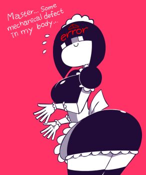 1girl animated animated_gif apron black_dress black_eyes black_hair bob_cut bouncing_breasts breasts collared_dress cum-powered_maid-robot dress english_text frilled_apron frills maid maid_apron maid_headdress minuspal original red_background short_hair simple_background smile upper_body